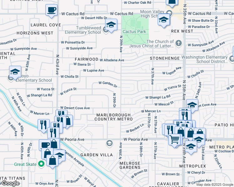 map of restaurants, bars, coffee shops, grocery stores, and more near 11028 North 39th Avenue in Phoenix