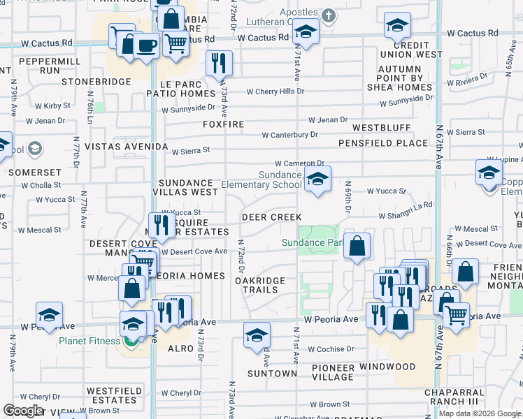 map of restaurants, bars, coffee shops, grocery stores, and more near in Peoria