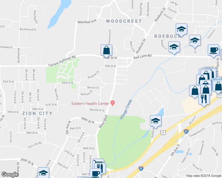 map of restaurants, bars, coffee shops, grocery stores, and more near 626 West Boulevard in Birmingham