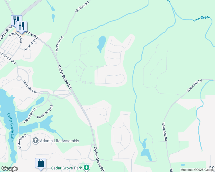 map of restaurants, bars, coffee shops, grocery stores, and more near 7460 Parkland Bend in Fairburn
