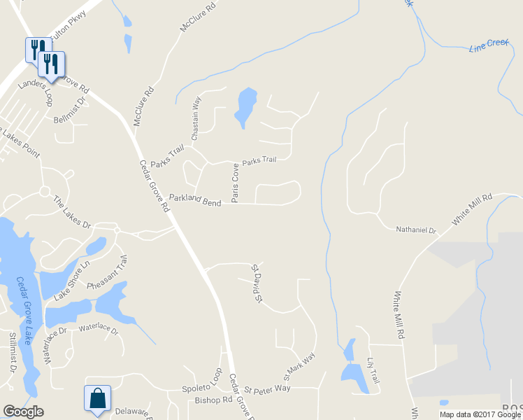 map of restaurants, bars, coffee shops, grocery stores, and more near 7460 Parkland Bend in Fairburn