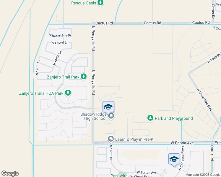 map of restaurants, bars, coffee shops, grocery stores, and more near 11251 North 186 Court in Surprise