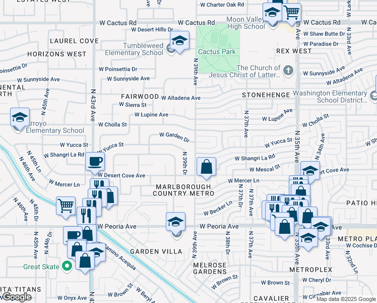 map of restaurants, bars, coffee shops, grocery stores, and more near 11028 North 39th Avenue in Phoenix