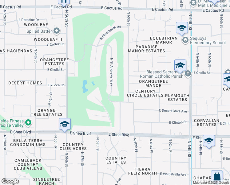 map of restaurants, bars, coffee shops, grocery stores, and more near 11023 North Saint Andrews Way in Scottsdale