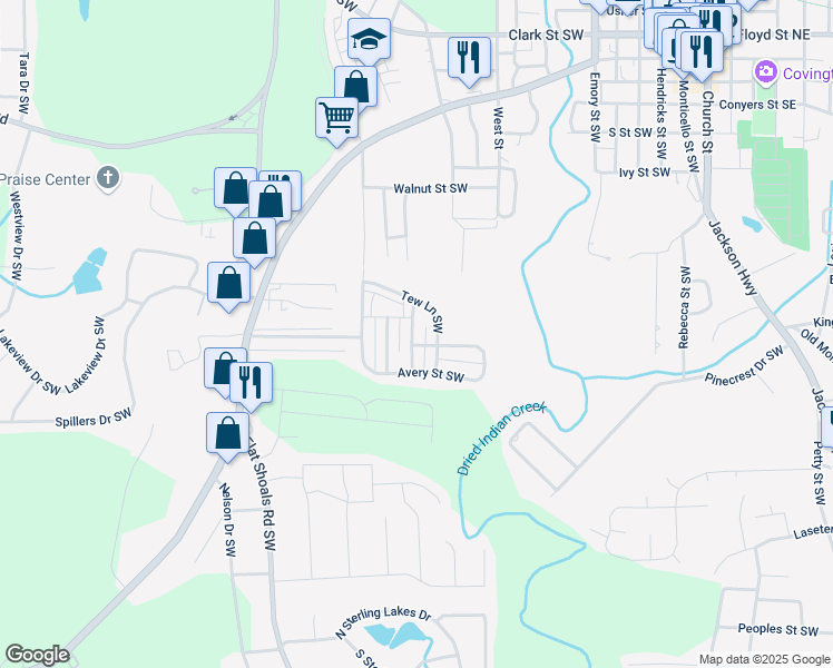 map of restaurants, bars, coffee shops, grocery stores, and more near 5121 Lynx's Circle Southwest in Covington