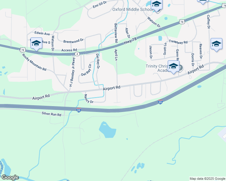 map of restaurants, bars, coffee shops, grocery stores, and more near 300 April Lane in Oxford
