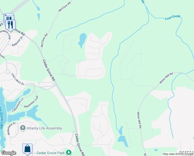 map of restaurants, bars, coffee shops, grocery stores, and more near 7370 Parkland Bend in Fairburn