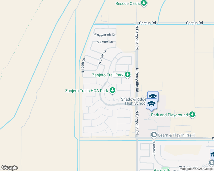 map of restaurants, bars, coffee shops, grocery stores, and more near 11430 North 188th Lane in Surprise