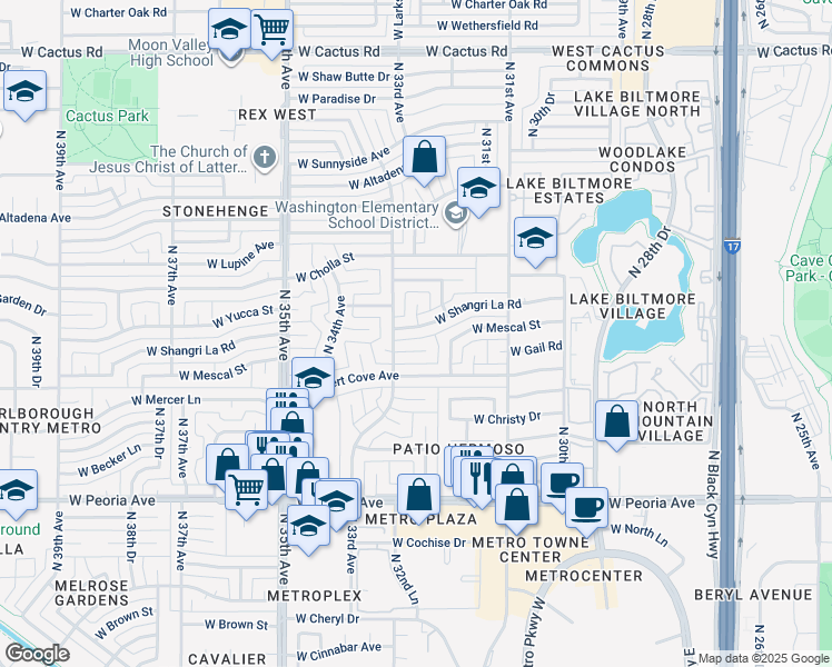 map of restaurants, bars, coffee shops, grocery stores, and more near 11217 North 33rd Avenue in Phoenix