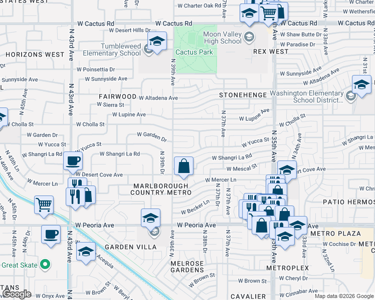 map of restaurants, bars, coffee shops, grocery stores, and more near 3818 West Garden Drive in Phoenix