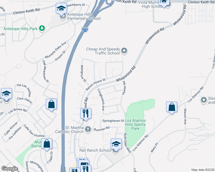 map of restaurants, bars, coffee shops, grocery stores, and more near 36624 Ranch House Street in Murrieta