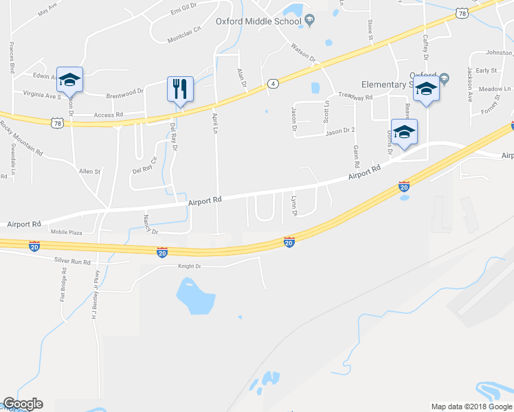 map of restaurants, bars, coffee shops, grocery stores, and more near 125 Hickory Drive in Oxford