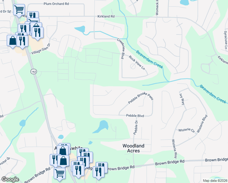 map of restaurants, bars, coffee shops, grocery stores, and more near 110 Pebble Lane in Covington
