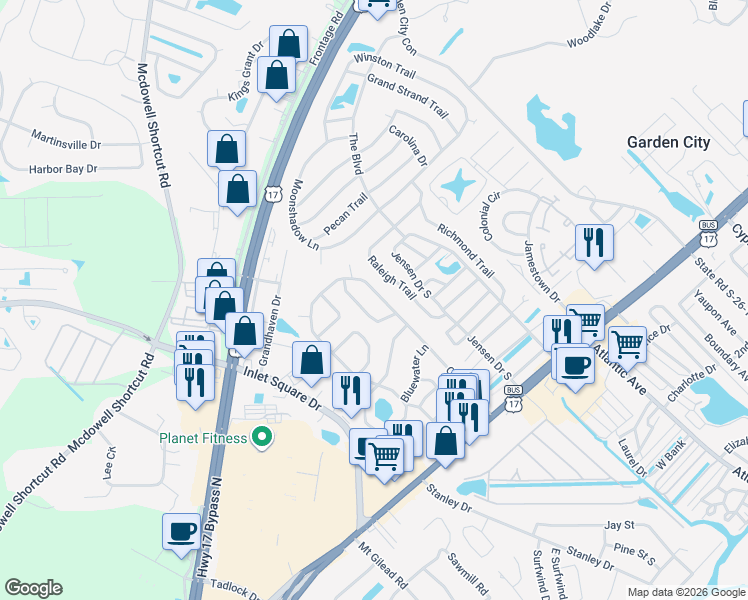 map of restaurants, bars, coffee shops, grocery stores, and more near 78 Offshore Drive in Murrells Inlet