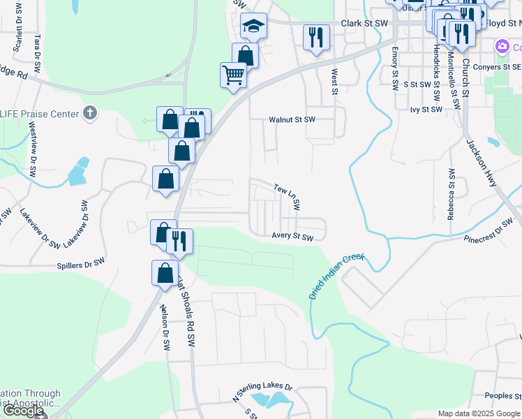map of restaurants, bars, coffee shops, grocery stores, and more near 6108 Ruth Street Southwest in Covington