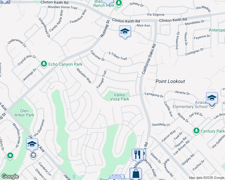 map of restaurants, bars, coffee shops, grocery stores, and more near 24003 Whistling Swan Road in Murrieta