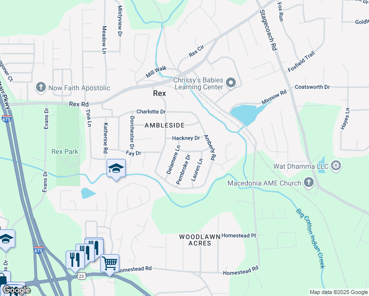 map of restaurants, bars, coffee shops, grocery stores, and more near 3772 Hackney Drive in Rex