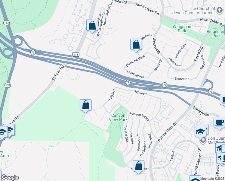 map of restaurants, bars, coffee shops, grocery stores, and more near 7 Hollyleaf in Aliso Viejo