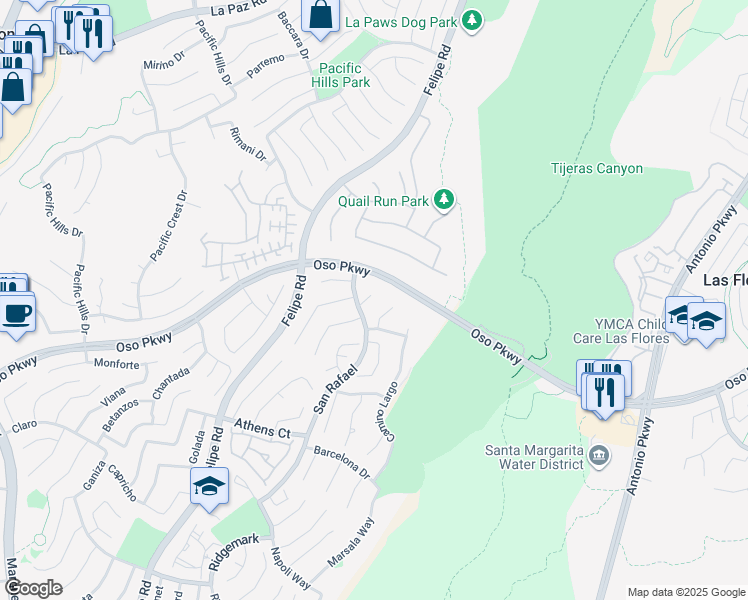 map of restaurants, bars, coffee shops, grocery stores, and more near 25832 San Tropez Court in Mission Viejo