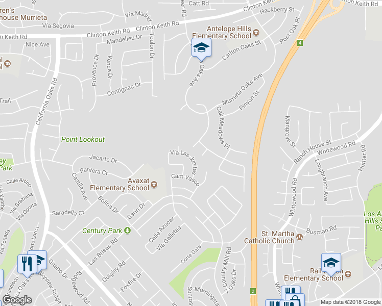 map of restaurants, bars, coffee shops, grocery stores, and more near 24372 Vía Las Junitas in Murrieta