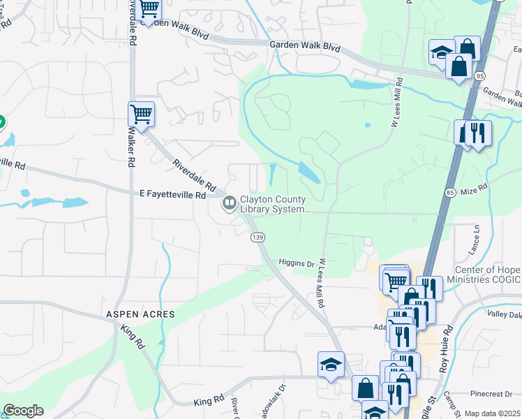 map of restaurants, bars, coffee shops, grocery stores, and more near 957 Poplar Springs Road in Riverdale