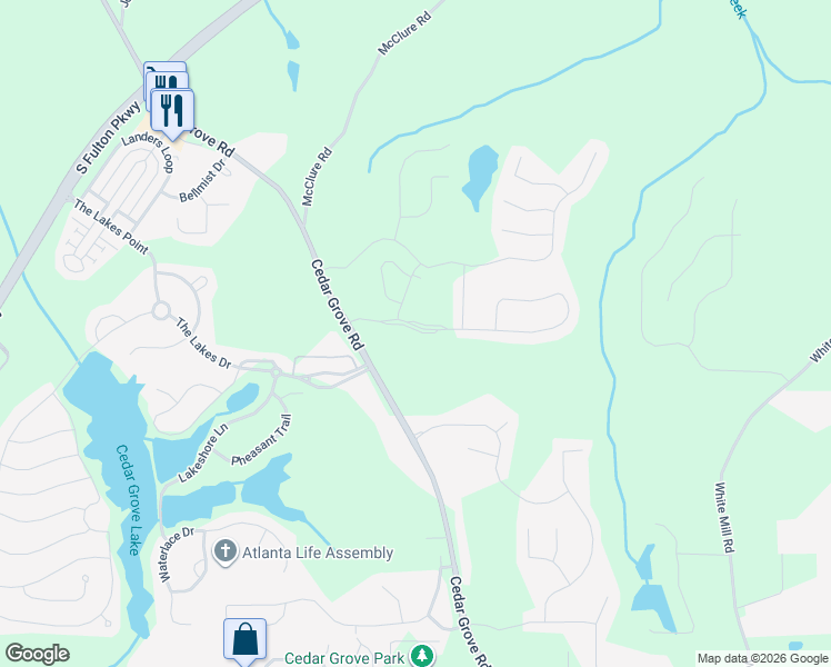 map of restaurants, bars, coffee shops, grocery stores, and more near 7577 Parkland Bend in Fairburn