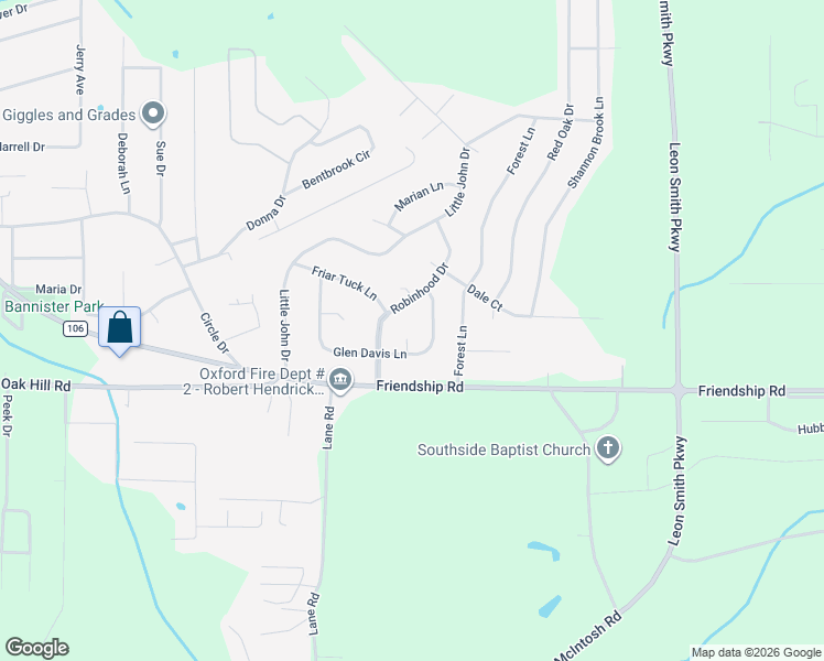map of restaurants, bars, coffee shops, grocery stores, and more near 2012 Glen Davis Lane in Oxford