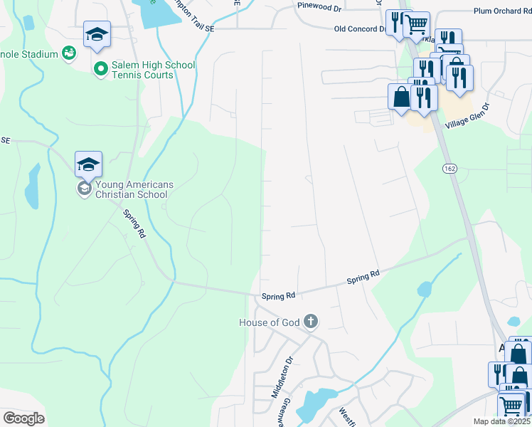 map of restaurants, bars, coffee shops, grocery stores, and more near 155 Radcliff Trace in Covington