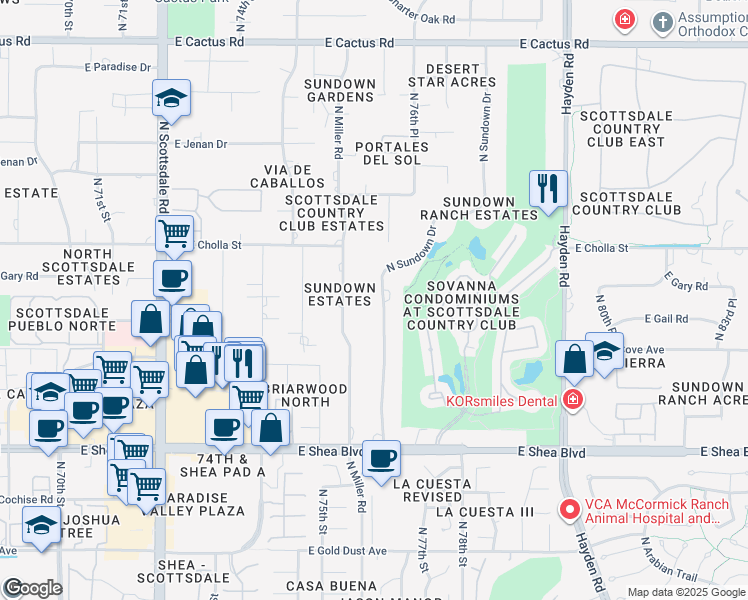 map of restaurants, bars, coffee shops, grocery stores, and more near 11202 North Sundown Drive in Scottsdale