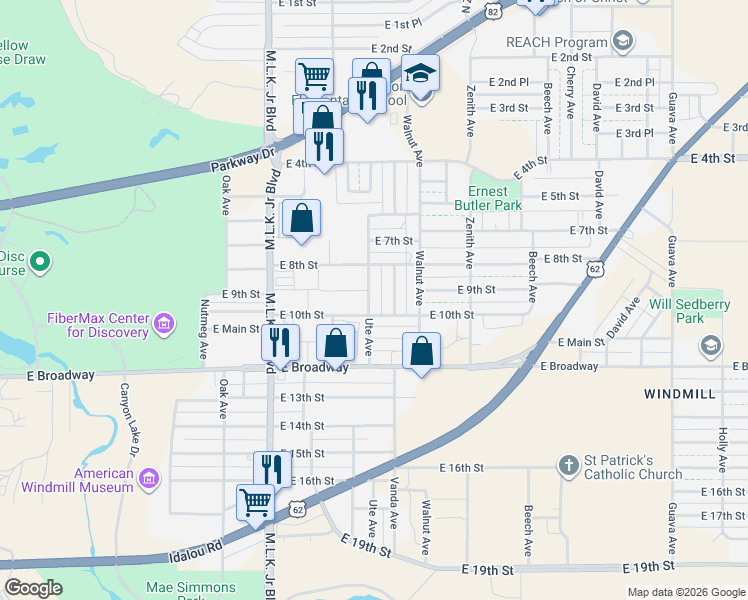 map of restaurants, bars, coffee shops, grocery stores, and more near 809 Ute Avenue in Lubbock