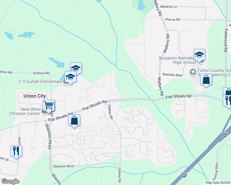 map of restaurants, bars, coffee shops, grocery stores, and more near 105 Bagby Court in Union City