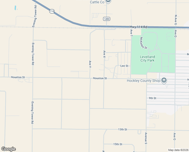 map of restaurants, bars, coffee shops, grocery stores, and more near 3030 Houston Street in Levelland