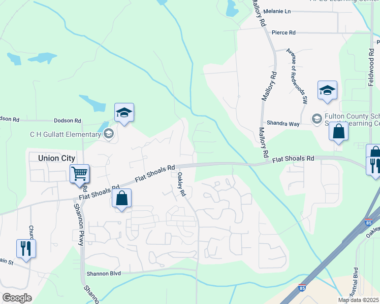 map of restaurants, bars, coffee shops, grocery stores, and more near 105 Bagby Court in Union City