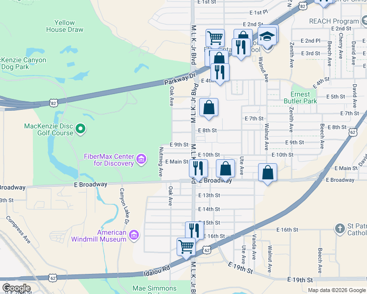 map of restaurants, bars, coffee shops, grocery stores, and more near 820 Martin Luther King Junior Boulevard in Lubbock