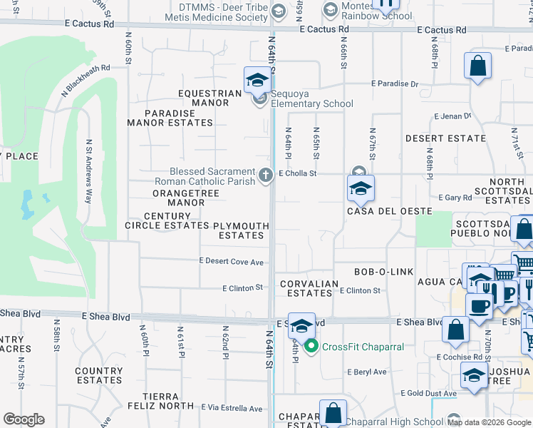 map of restaurants, bars, coffee shops, grocery stores, and more near 11042 North 64th Street in Scottsdale