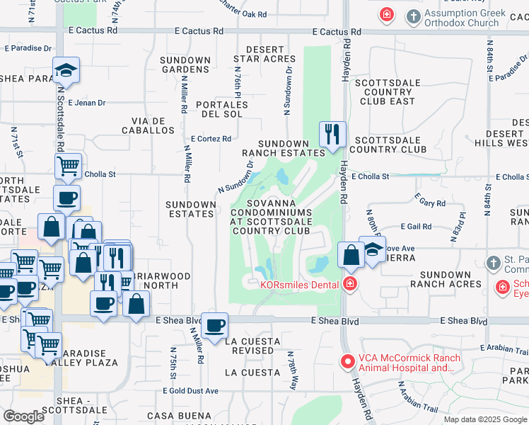 map of restaurants, bars, coffee shops, grocery stores, and more near Unnamed Road in Scottsdale