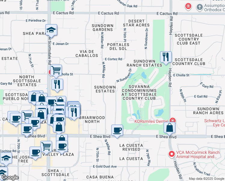 map of restaurants, bars, coffee shops, grocery stores, and more near 11202 North Sundown Drive in Scottsdale
