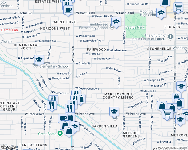 map of restaurants, bars, coffee shops, grocery stores, and more near 11202 North 41st Avenue in Phoenix