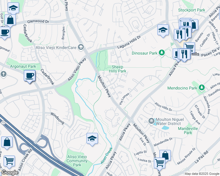 map of restaurants, bars, coffee shops, grocery stores, and more near 2 Robin Hill Lane in Laguna Hills