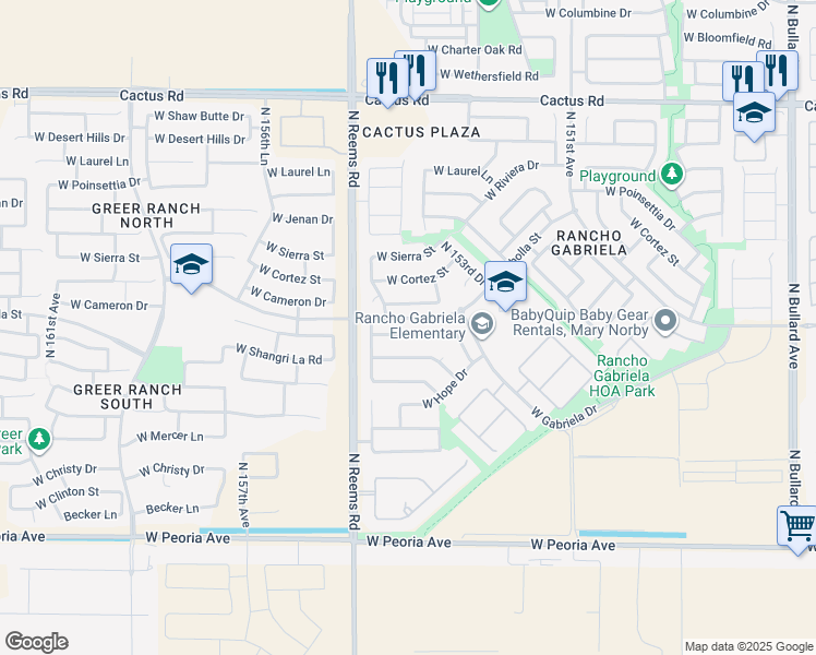 map of restaurants, bars, coffee shops, grocery stores, and more near 15457 West Cameron Drive in Surprise