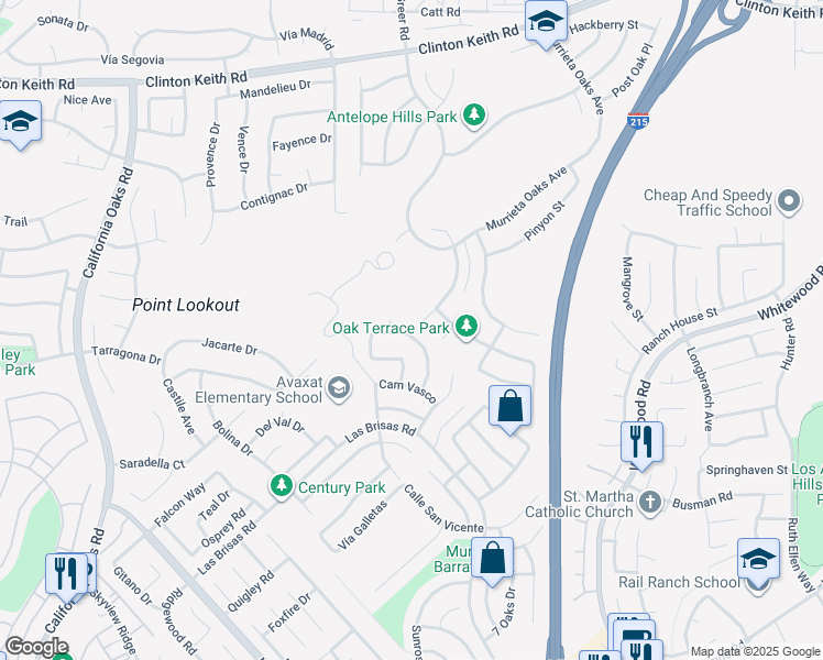 map of restaurants, bars, coffee shops, grocery stores, and more near 24356 Vía Las Junitas in Murrieta