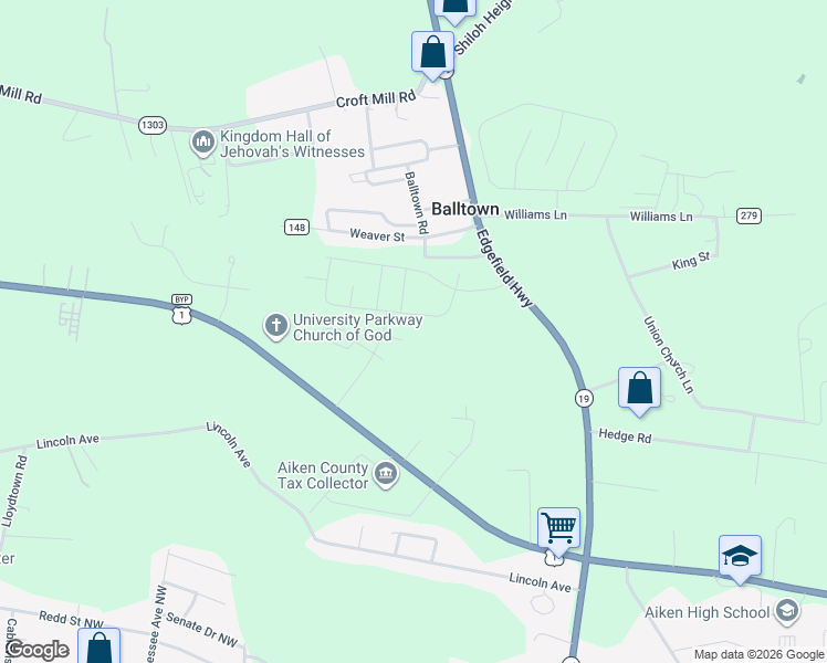 map of restaurants, bars, coffee shops, grocery stores, and more near 127 English Oak Lane in Aiken