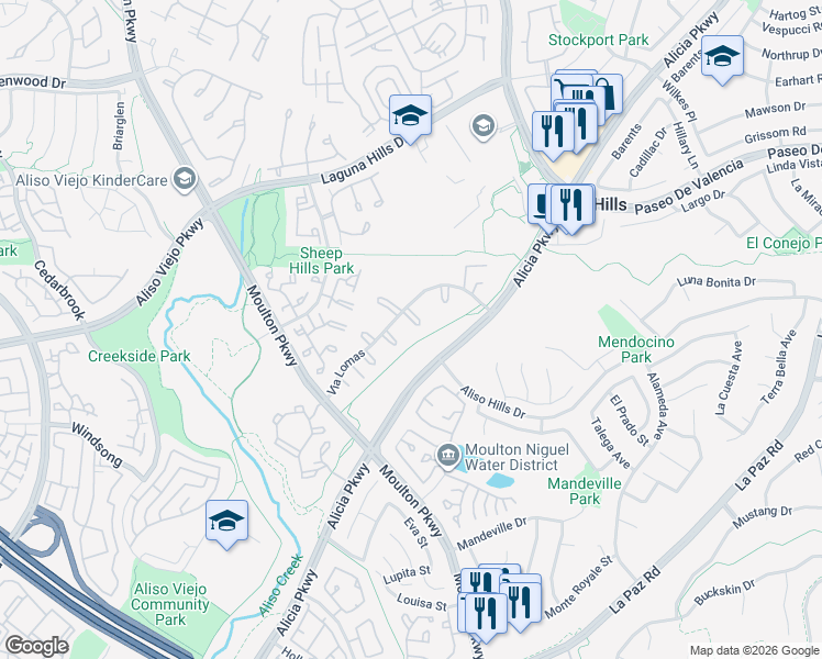 map of restaurants, bars, coffee shops, grocery stores, and more near in Aliso Viejo
