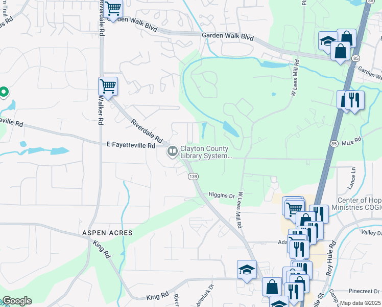map of restaurants, bars, coffee shops, grocery stores, and more near 957 Poplar Springs Road in Riverdale