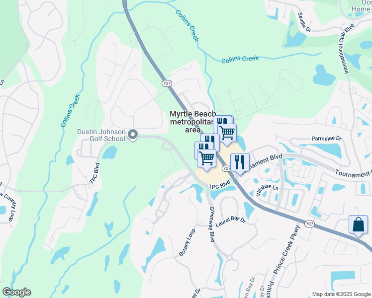 map of restaurants, bars, coffee shops, grocery stores, and more near 11895 South Carolina 707 in Murrells Inlet