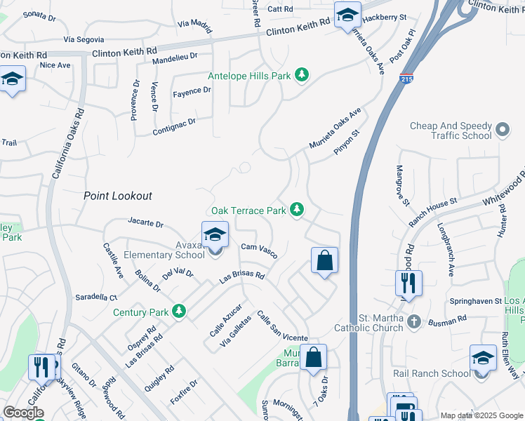 map of restaurants, bars, coffee shops, grocery stores, and more near 24356 Vía Las Junitas in Murrieta
