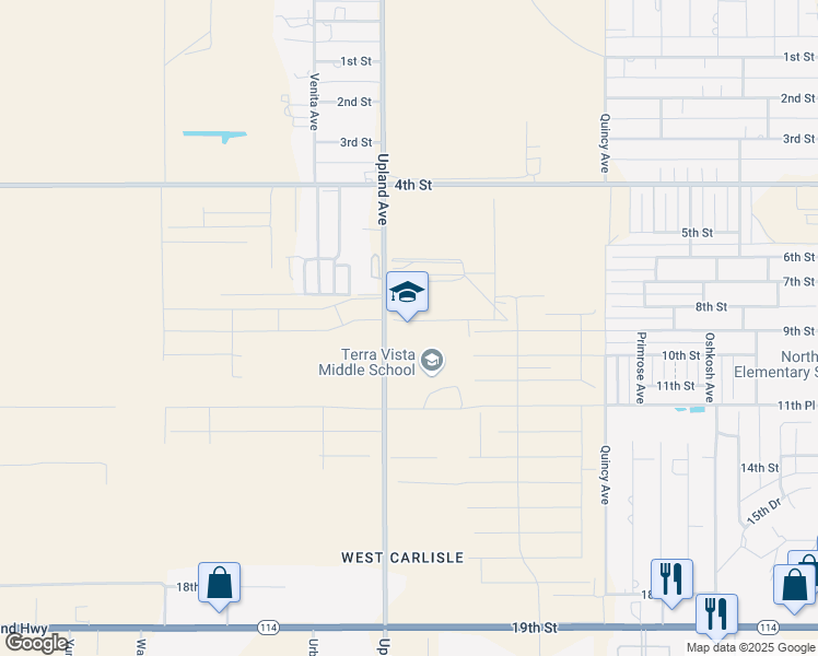 map of restaurants, bars, coffee shops, grocery stores, and more near 1111 Upland Avenue in Lubbock