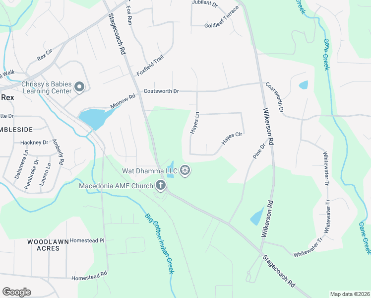 map of restaurants, bars, coffee shops, grocery stores, and more near 209 Hayes Lane in Rex