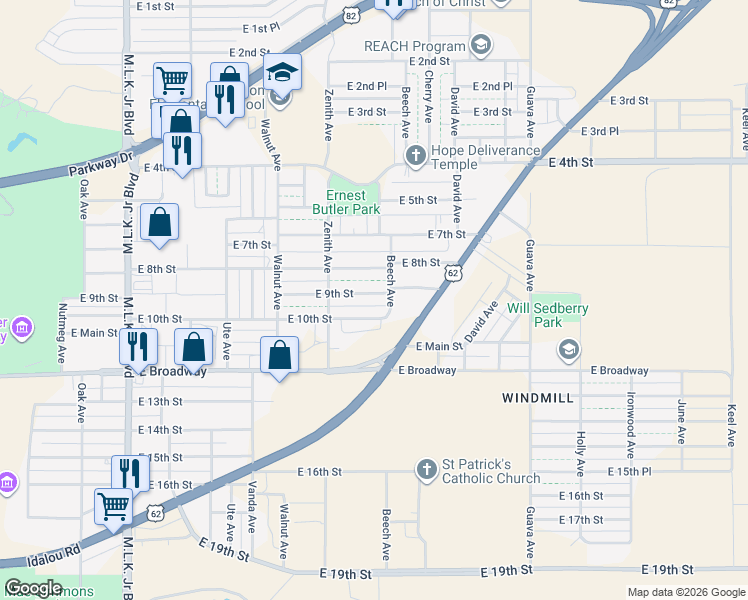 map of restaurants, bars, coffee shops, grocery stores, and more near 2719 East 9th Street in Lubbock