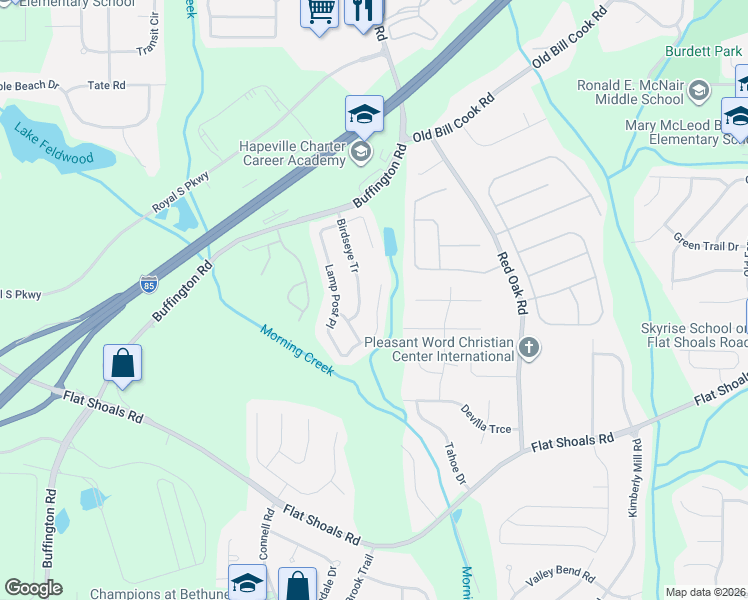 map of restaurants, bars, coffee shops, grocery stores, and more near 6307 Lamp Post Place in College Park
